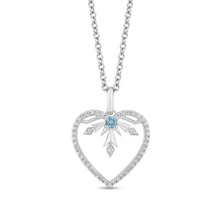 Enchanted Disney Elsa Swiss Blue Topaz and 0.18 CT. T.W. Diamond Snowflake Heart Pendant in Sterling Silver - 19"