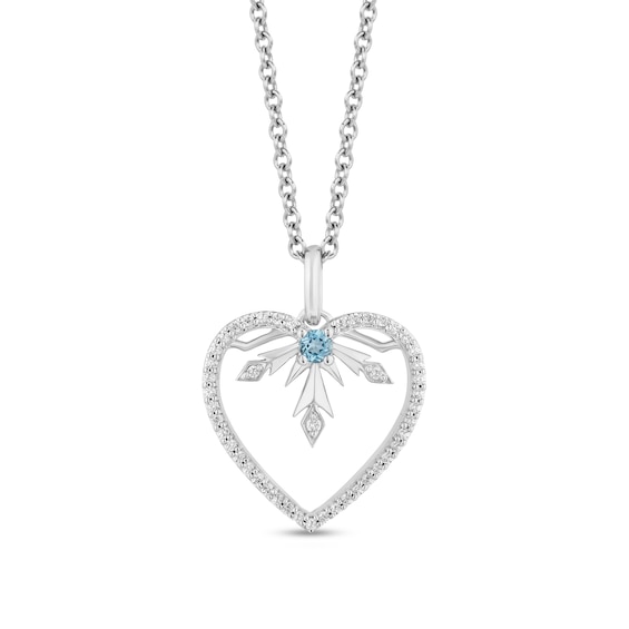 Enchanted Disney Elsa Swiss Blue Topaz and 0.18 CT. T.W. Diamond Snowflake Heart Pendant in Sterling Silver - 19"