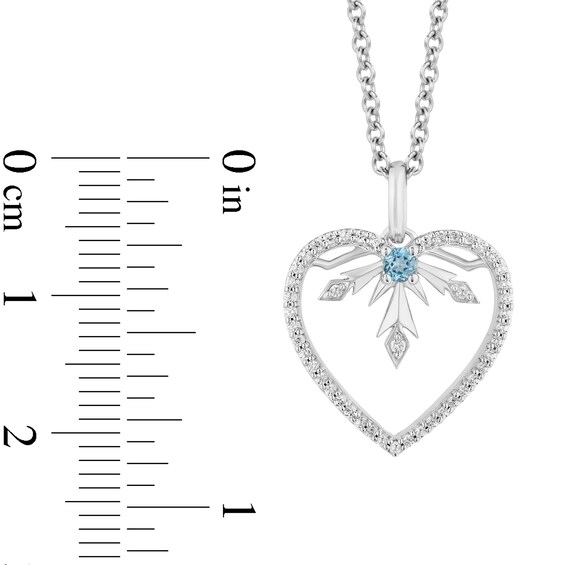 Enchanted Disney Elsa Swiss Blue Topaz and 0.18 CT. T.W. Diamond Snowflake Heart Pendant in Sterling Silver - 19"