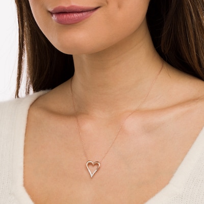 0.04 CT. T.W. Diamond Elongated Heart Pendant in 10K Rose Gold