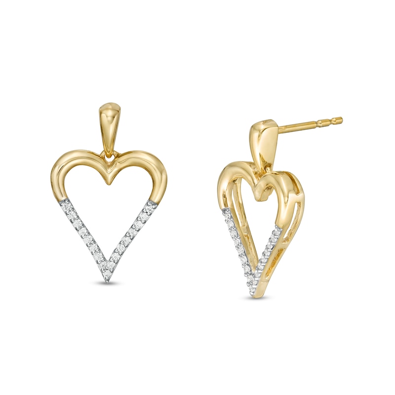 0.085 CT. T.W. Diamond Elongated Heart Drop Earrings in 10K Gold|Peoples Jewellers