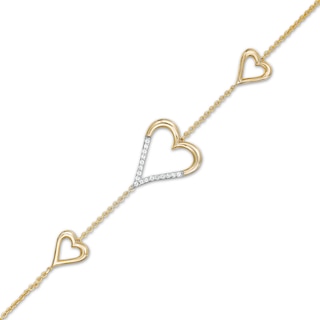 0.066 CT. T.W. Diamond Heart Trio Bracelet in 10K Gold – 7.5"