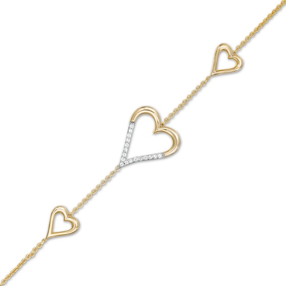 0.066 CT. T.W. Diamond Heart Trio Bracelet in 10K Gold – 7.5"