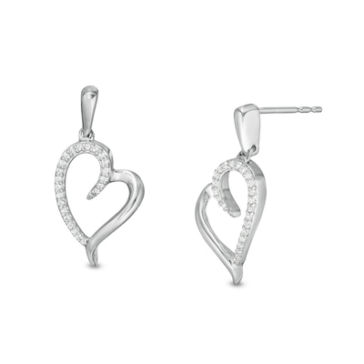 0.117 CT. T.W. Diamond Tilted Elongated Heart Drop Earrings in 10K White Gold