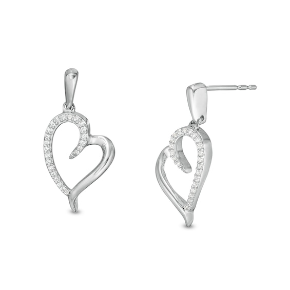 0.117 CT. T.W. Diamond Tilted Elongated Heart Drop Earrings in 10K White Gold