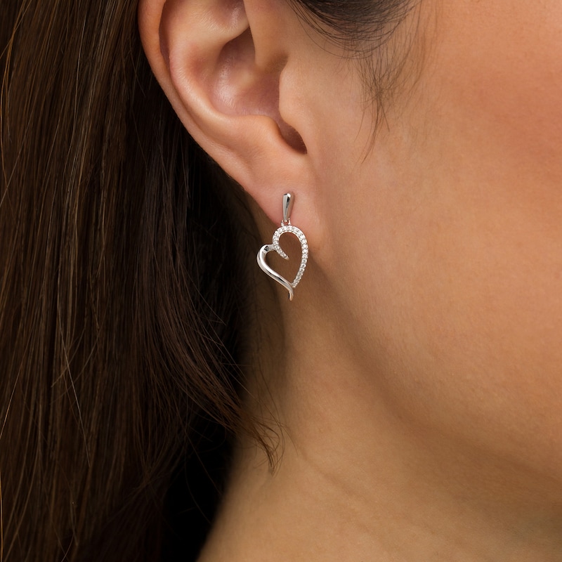 0.117 CT. T.W. Diamond Tilted Elongated Heart Drop Earrings in 10K White Gold|Peoples Jewellers