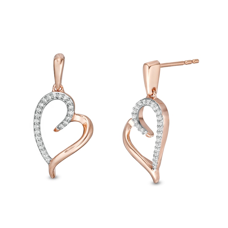 0.117 CT. T.W. Diamond Tilted Elongated Heart Drop Earrings in 10K Rose Gold|Peoples Jewellers