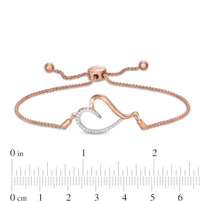 0.085 CT. T.W. Diamond Sideways Tilted Heart Bolo Bracelet in Sterling Silver with 14K Rose Gold Plate – 9.5"