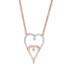 Thumbnail Image 0 of 0.145 CT. T.W. Diamond Double Elongated Heart Necklace in Sterling Silver with 14K Rose Gold Plate