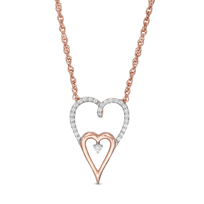 0.145 CT. T.W. Diamond Double Elongated Heart Necklace in Sterling Silver with 14K Rose Gold Plate|Peoples Jewellers