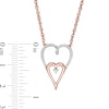 0.145 CT. T.W. Diamond Double Elongated Heart Necklace in Sterling Silver with 14K Rose Gold Plate