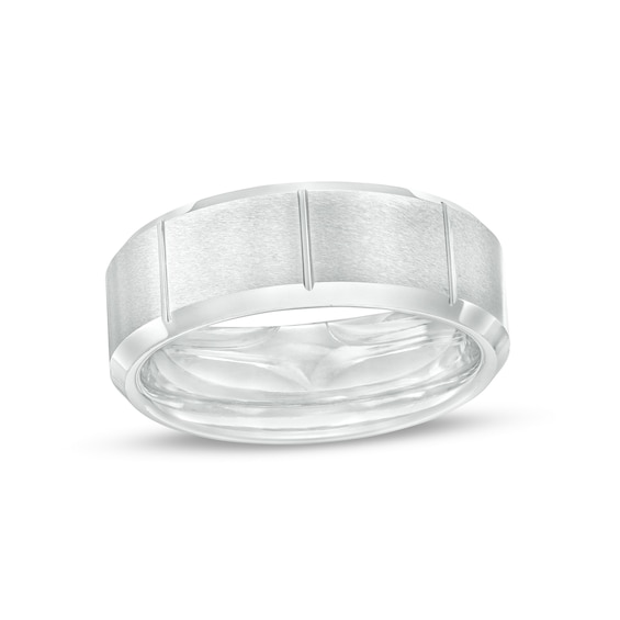 Men's 8.0mm Satin Vertical Grooved Wedding Band in Tantalum