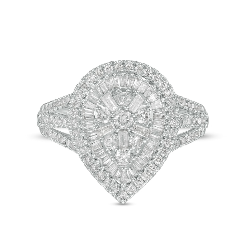 1.00 CT. T.W. Pear-Shape Multi-Diamond Double Frame Teardrop Ring in 10K White Gold