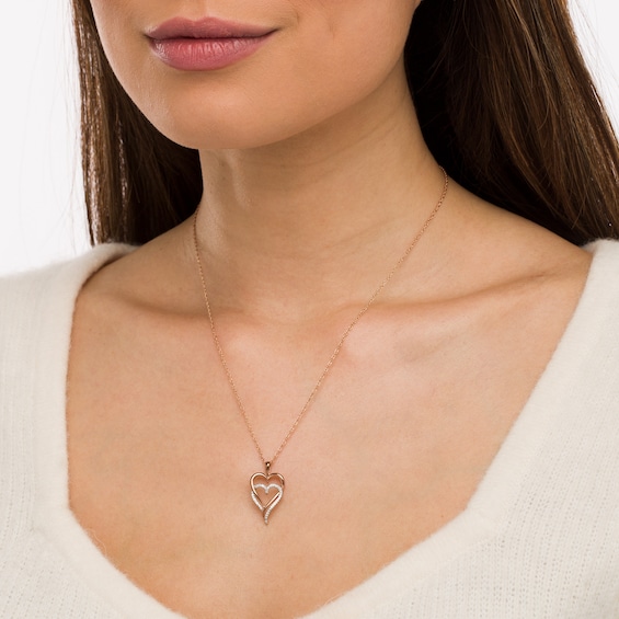 0.085 CT. T.W. Diamond Double Elongated Heart Entwined Pendant in Sterling Silver with 14K Rose Gold Plate