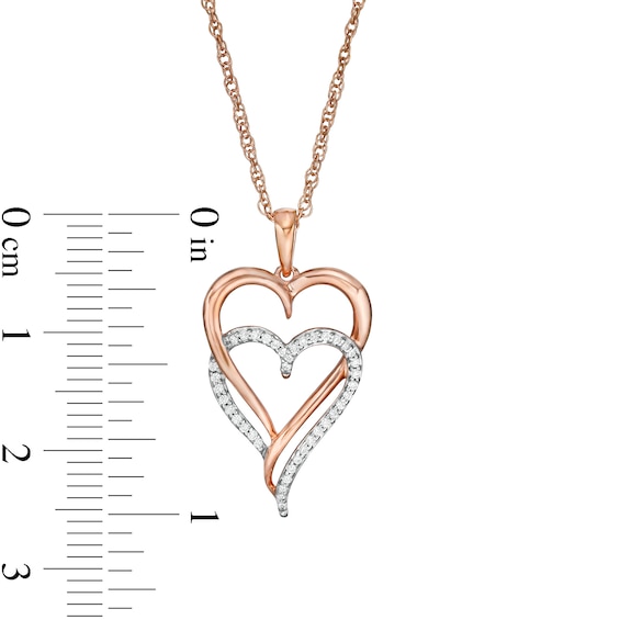 0.085 CT. T.W. Diamond Double Elongated Heart Entwined Pendant in Sterling Silver with 14K Rose Gold Plate