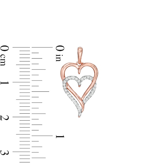 0.146 CT. T.W. Diamond Double Elongated Heart Entwined Drop Earrings in Sterling Silver with 14K Rose Gold Plate