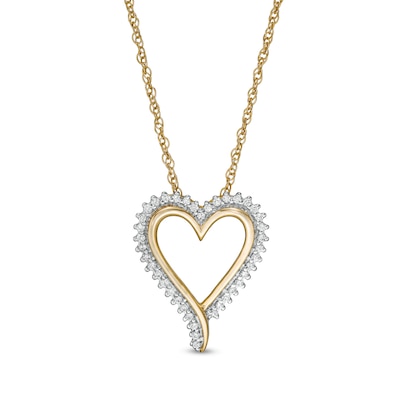 0.18 CT. T.W. Diamond Elongated Heart Sunburst Pendant in 10K Gold