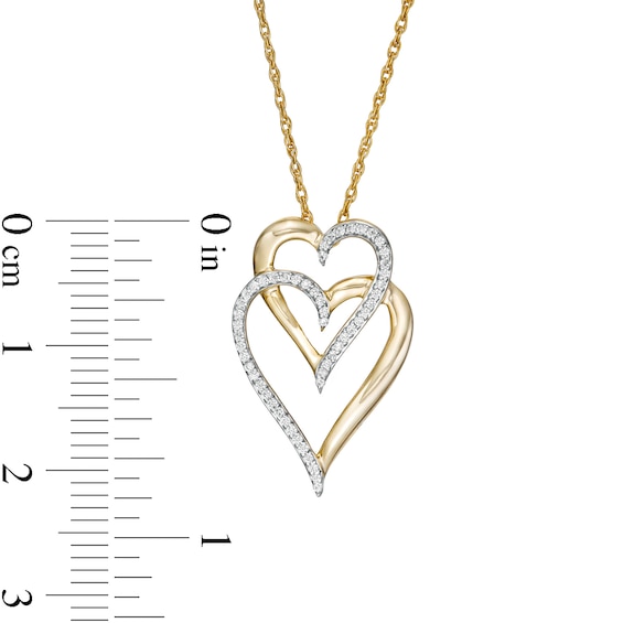 0.088 CT. T.W. Diamond Interlocking Double Elongated Heart Necklace in 10K Gold