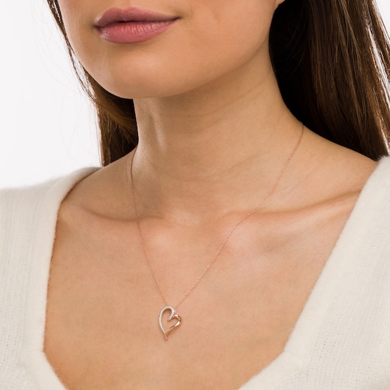 0.085 CT. T.W. Diamond Tilted Elongated Heart Pendant in 10K Rose Gold