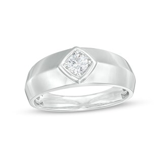 Men's 0.30 CT. Diamond Solitaire Raised Tilted Square Frame Wedding Band in 10K White Gold