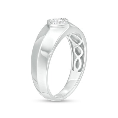 Men's 0.30 CT. Diamond Solitaire Raised Tilted Square Frame Wedding Band in 10K White Gold