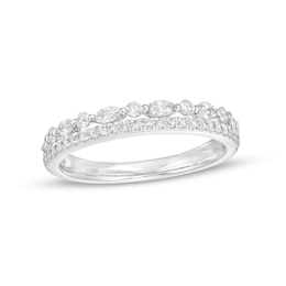 0.50 CT. T.W. Marquise and Round Diamond Edge Double Row Wedding Band in 14K White Gold
