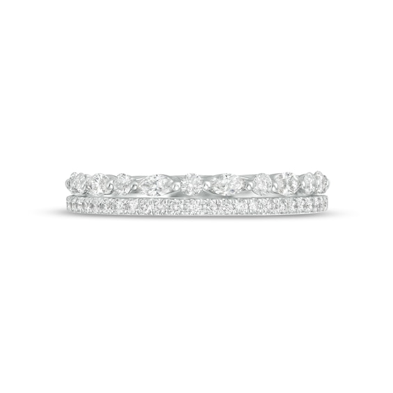 0.50 CT. T.W. Marquise and Round Diamond Edge Double Row Wedding Band in 14K White Gold