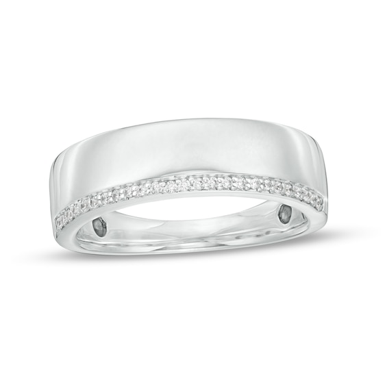 Men's 0.085 CT. T.W. Diamond Single Edge Wedding Band in 10K White Gold