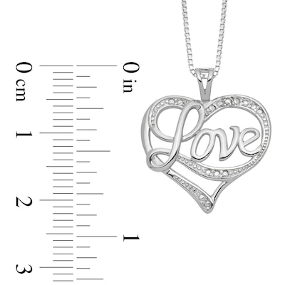 Diamond Accent Beaded Cursive "Love" with Ribbon Heart Pendant in Sterling Silver – 16"