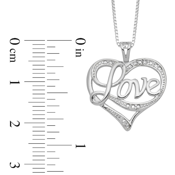 Diamond Accent Beaded Cursive "Love" with Ribbon Heart Pendant in Sterling Silver – 16"