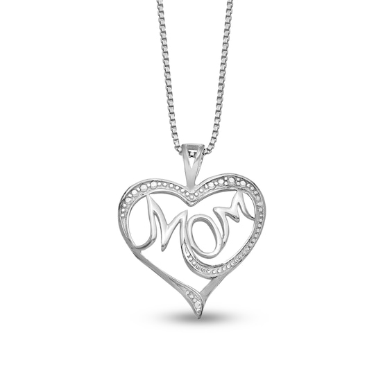 Diamond Accent Beaded "MOM" Loop Heart Pendant in Sterling Silver – 16"