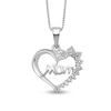 Diamond Accent Beaded Flower Cluster "Mom" Shadow Heart Pendant in Sterling Silver – 16"