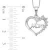 Diamond Accent Beaded Flower Cluster "Mom" Shadow Heart Pendant in Sterling Silver – 16"