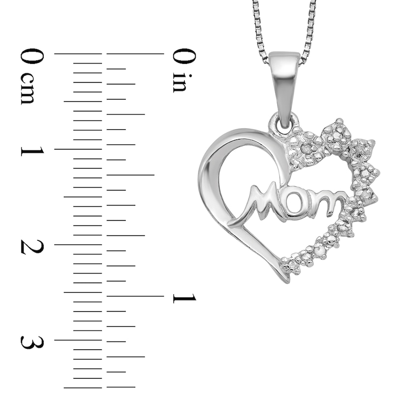 Diamond Accent Beaded Flower Cluster "Mom" Shadow Heart Pendant in Sterling Silver – 16"|Peoples Jewellers
