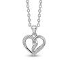 Diamond Accent Beaded Entwined Half-and-Half Heart Pendant in Sterling Silver