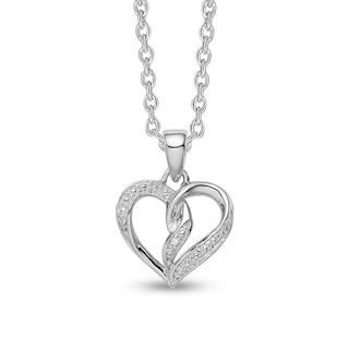 Diamond Accent Beaded Entwined Half-and-Half Heart Pendant in Sterling Silver