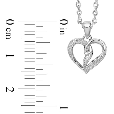 Diamond Accent Beaded Entwined Half-and-Half Heart Pendant in Sterling Silver