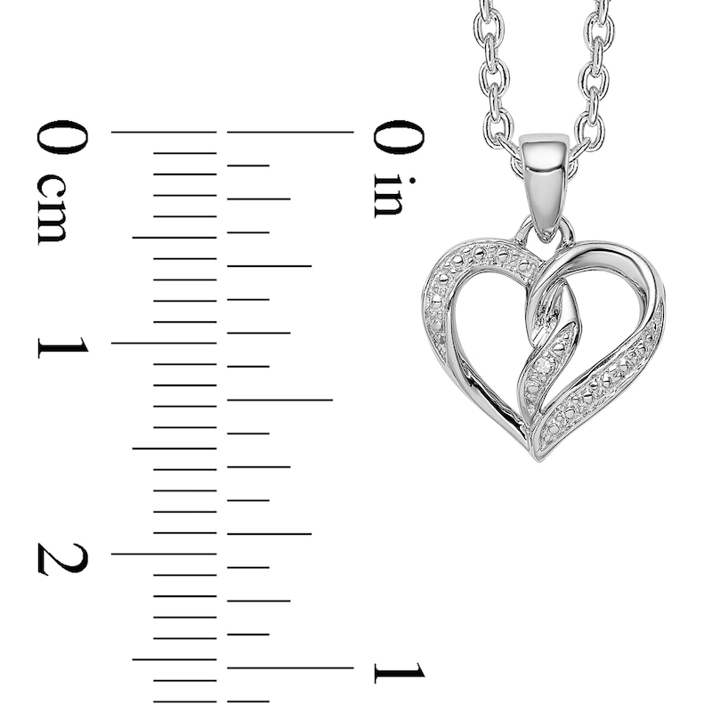 Diamond Accent Beaded Entwined Half-and-Half Heart Pendant in Sterling Silver|Peoples Jewellers
