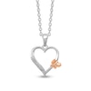 Thumbnail Image 0 of 0.05 CT. T.W. Diamond Double Row with Offset Butterfly Heart Pendant in Sterling Silver and 14K Rose Gold