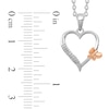 Thumbnail Image 1 of 0.05 CT. T.W. Diamond Double Row with Offset Butterfly Heart Pendant in Sterling Silver and 14K Rose Gold