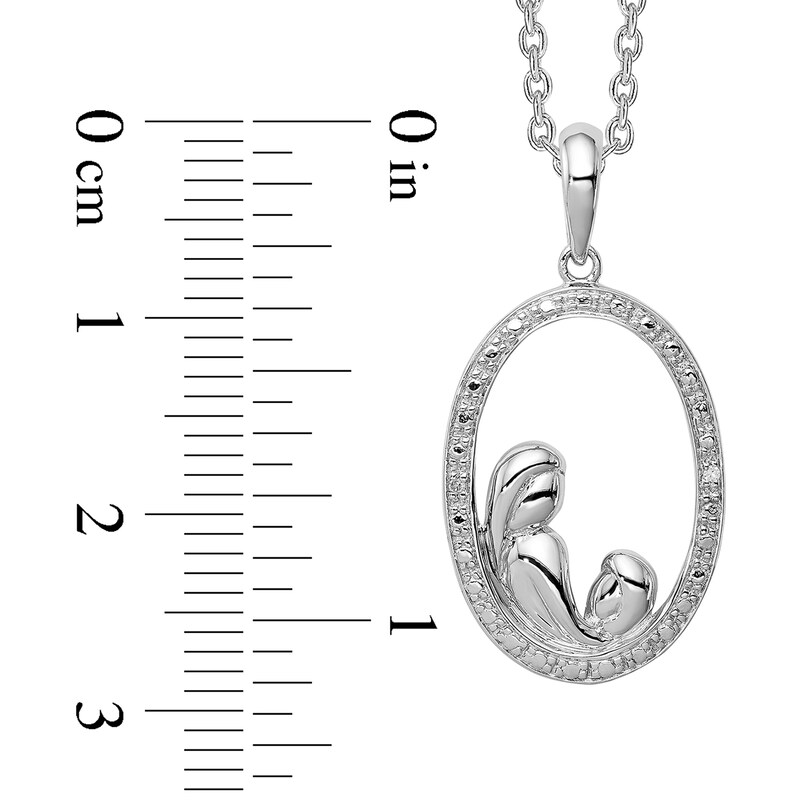 Diamond Accent Beaded Motherly Love Oval Pendant in Sterling Silver|Peoples Jewellers