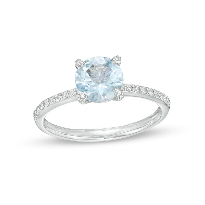 7.0mm Aquamarine and 0.145 CT. T.W. Diamond Ring in 10K White Gold|Peoples Jewellers