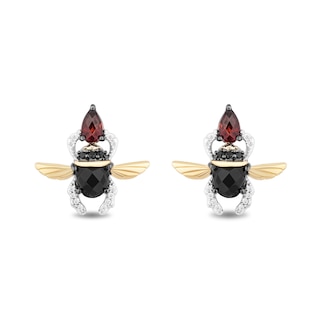 Enchanted Disney Villains Jafar Multi-Gemstone and 0.115 CT. T.W. Diamond Stud Earrings in Sterling Silver and 10K Gold