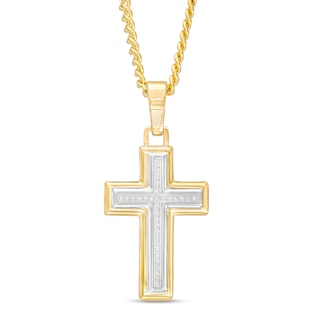 Men's 0.09 CT. T.W. Diamond Cross Pendant in Stainless Steel and Yellow Ion-Plate – 24"