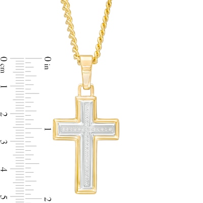 Men's 0.09 CT. T.W. Diamond Cross Pendant in Stainless Steel and Yellow Ion-Plate – 24"