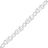 Thumbnail Image 0 of Oval White Lab-Created Sapphire and 0.18 CT. T.W. Diamond Infinity Ribbon Link Line Bracelet in Sterling Silver – 7.5"