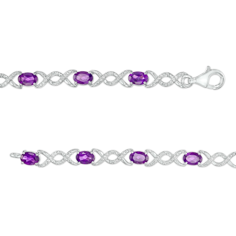 Oval Amethyst and 0.18 CT. T.W. Diamond Infinity Ribbon Link Line Bracelet in Sterling Silver – 7.5"|Peoples Jewellers