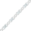 Thumbnail Image 0 of Oval Aquamarine and 0.18 CT. T.W. Diamond Infinity Ribbon Link Line Bracelet in Sterling Silver – 7.5"