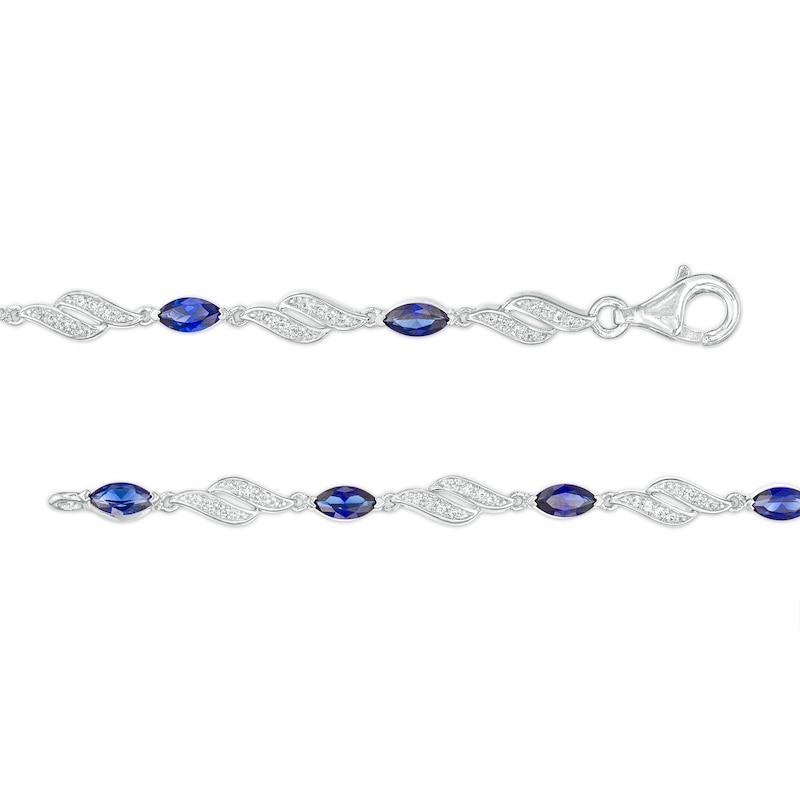 Marquise Blue and White Lab-Created Sapphire Flame Link Line Bracelet in Sterling Silver – 7.25"|Peoples Jewellers
