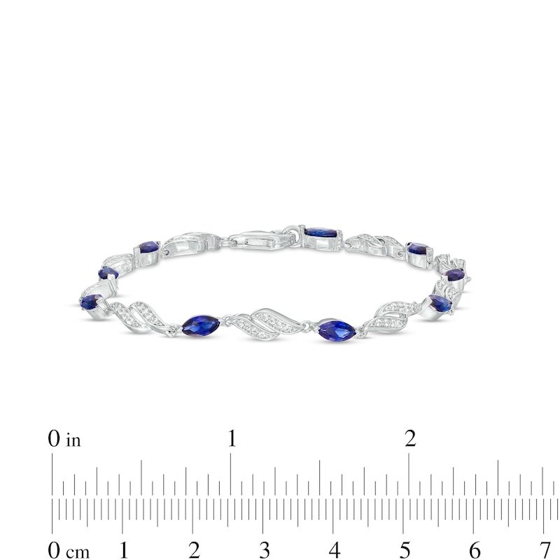 Marquise Blue and White Lab-Created Sapphire Flame Link Line Bracelet in Sterling Silver – 7.25"